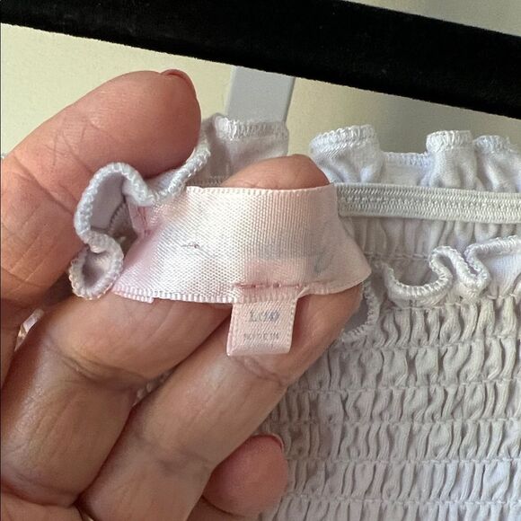 White Smocked Top with Yellow & White StripePanta Women's Jumpsuit Junior Large - Picture 3 of 7